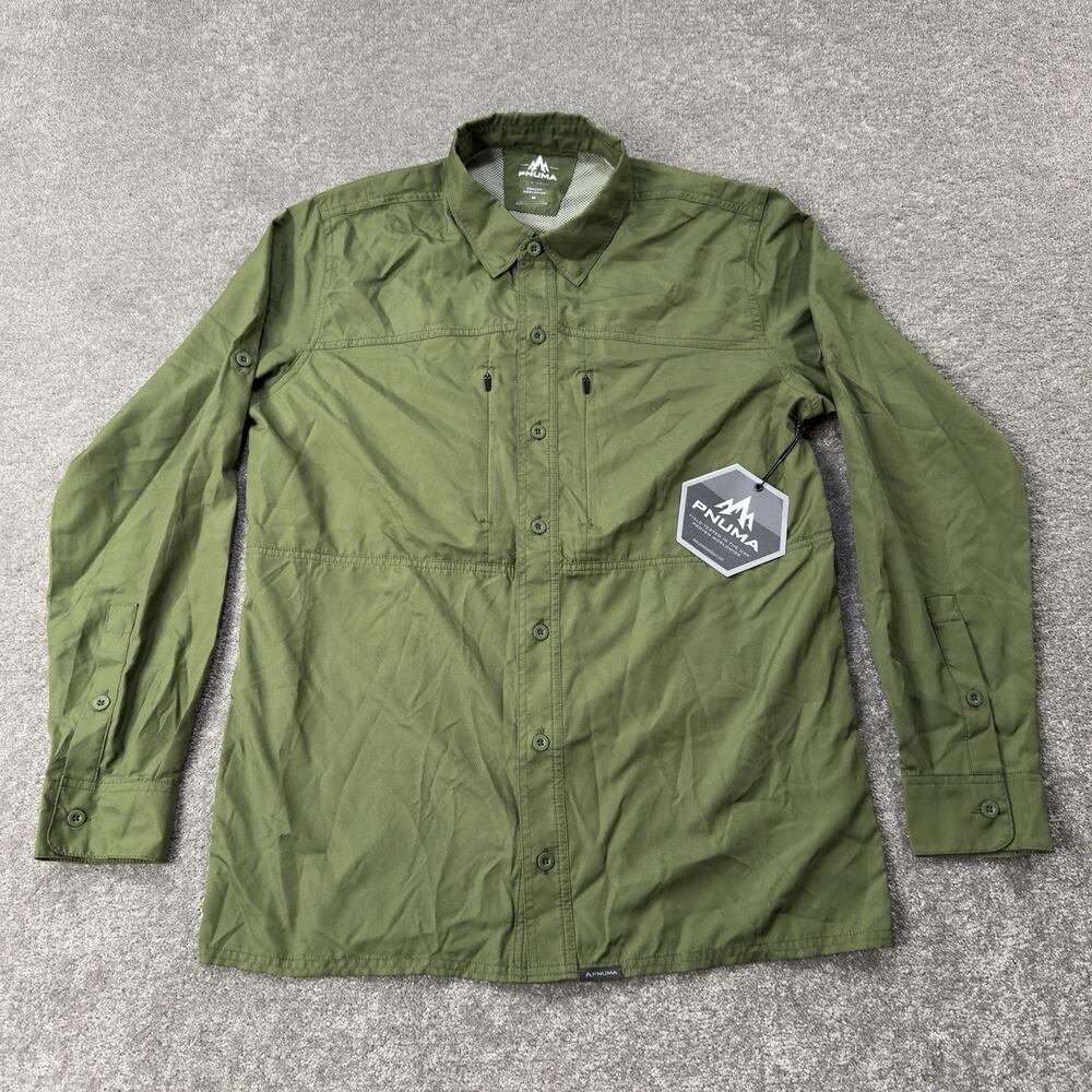 Pnuma Mens M Cypress Green Long Sleeve Shooting‎ Shirt UPF30 Outdoor Performance